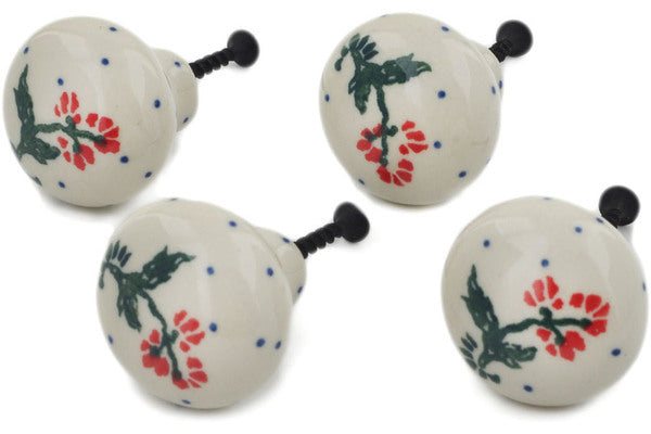 Polish Pottery Set of 4 Drawer Pull Knobs 1-1/2 inch Floating Flowers
