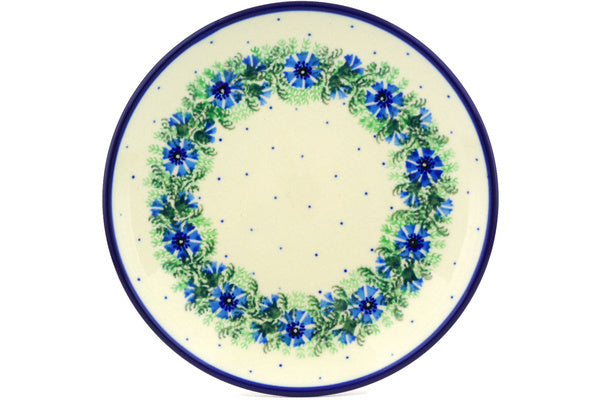 Polish Pottery Dessert Plate Blue Bell Wreath