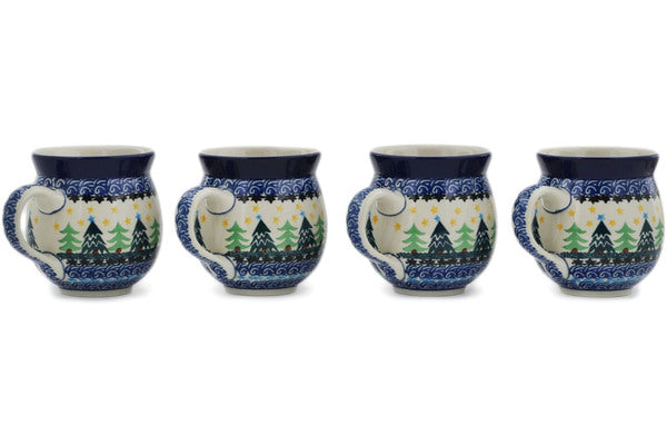 Polish Pottery Set of Four 12 oz Bubble Mugs Christmas Evergreen