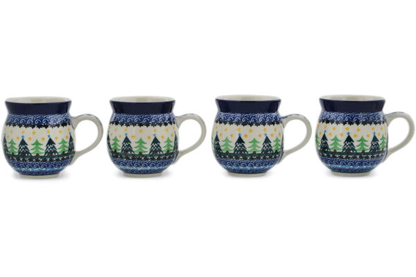 Polish Pottery Set of Four 12 oz Bubble Mugs Christmas Evergreen