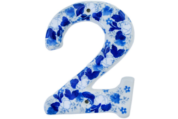 Polish Pottery 4-inch House Number TWO (2) Blue Spring