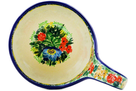 Polish Pottery 16 oz Bowl with Loop Handle Blue Bird Delight UNIKAT