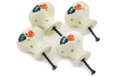 Polish Pottery Set of 4 Drawer Pull Knobs Strawberry Delight