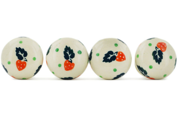 Polish Pottery Set of 4 Drawer Pull Knobs Strawberry Delight