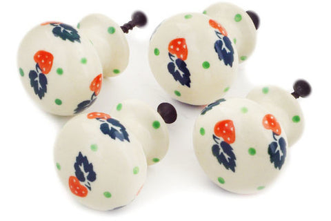 Polish Pottery Set of 4 Drawer Pull Knobs Strawberry Delight
