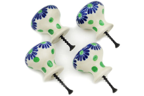 Polish Pottery Set of 4 Drawer Pull Knobs Periwinkle Blues