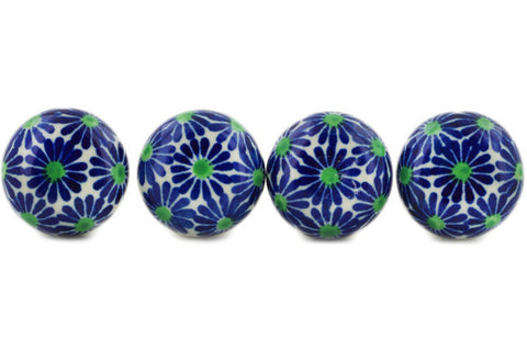 Polish Pottery Set of 4 Drawer Pull Knobs Periwinkle Blues