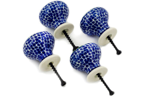 Polish Pottery Set of 4 Drawer Pull Knobs Polka Dot Daisy