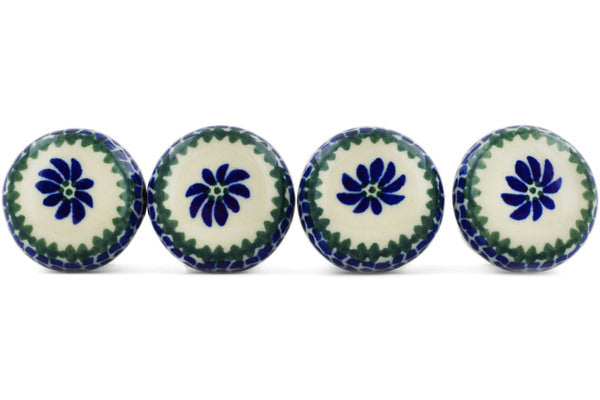 Polish Pottery Set of 4 Drawer Pull Knobs Polka Dot Daisy