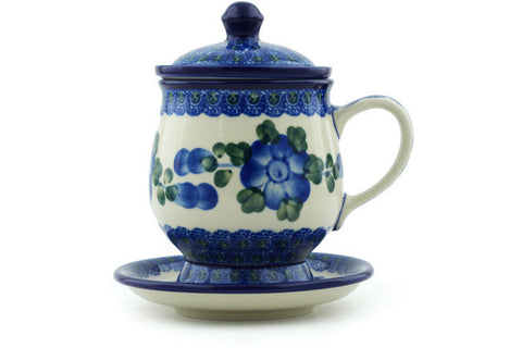 Polish Pottery 10 oz Brewing Mug Blue Poppies