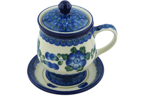 Polish Pottery 10 oz Brewing Mug Blue Poppies