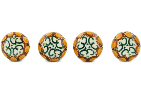 Polish Pottery Set of 4 Drawer Pull Knobs Blue Leaves