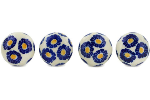 Polish Pottery Set of 4 Drawer Pull Knobs Blue Zinnia