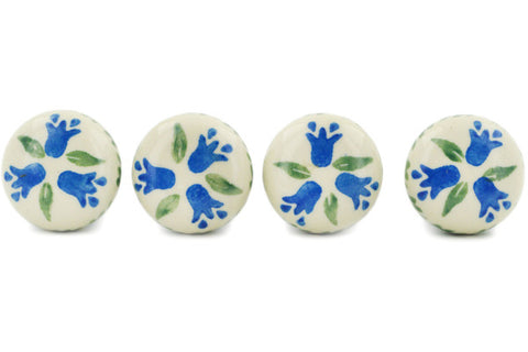 Polish Pottery Set of 4 Drawer Pull Knobs Blue Tulip