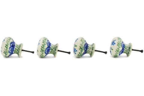 Polish Pottery Set of 4 Drawer Pull Knobs Blue Tulip