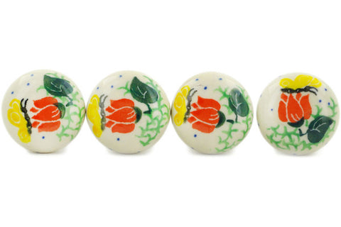 Polish Pottery Set of 4 Drawer Pull Knobs Butterfly Vine
