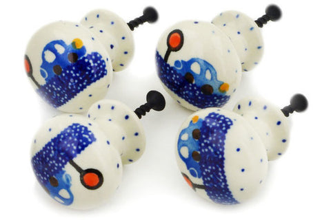 Polish Pottery Set of 4 Drawer Pull Knobs Cars