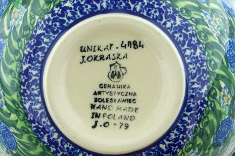 Polish Pottery Cereal Bowl Blue Roses UNIKAT