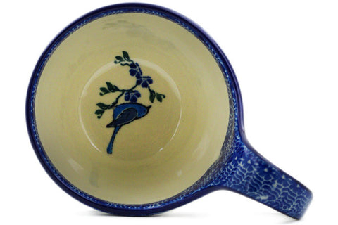 Polish Pottery 16 oz Bowl with Loop Handle Baby Blue Bird