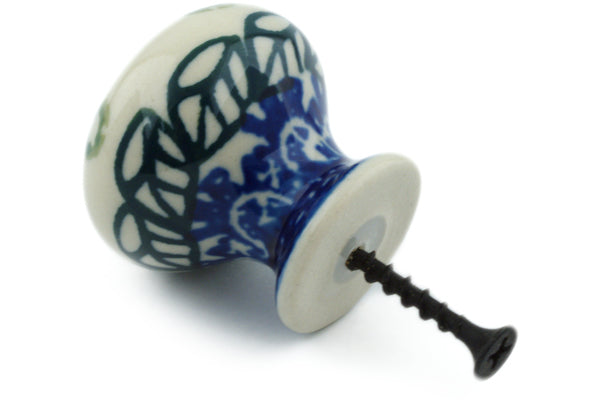 Polish Pottery Drawer knob 1-3/8 inch Blue Fan Flowers