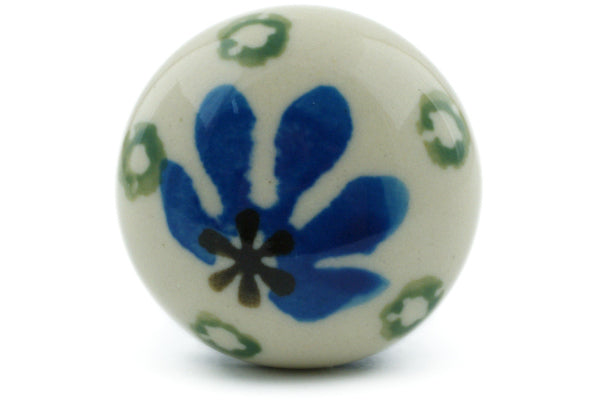 Polish Pottery Drawer knob 1-3/8 inch Blue Fan Flowers