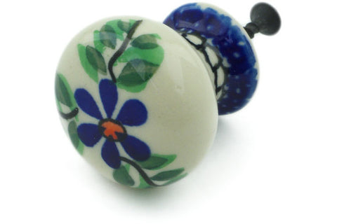 Polish Pottery Drawer knob 1-3/8 inch Blue Daisy Swirls