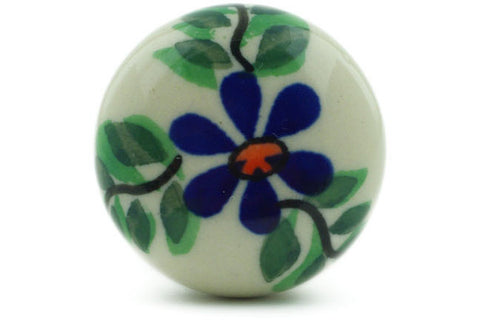 Polish Pottery Drawer knob 1-3/8 inch Blue Daisy Swirls