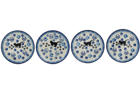 Polish Pottery 4-inch Set of 4 Coasters Boo Boo Kitty Paws