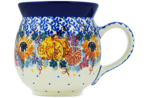 Polish Pottery 16 oz Bubble Mug Autumn Falling Leaves UNIKAT