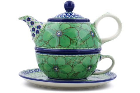 Polish Pottery 22 oz Tea Set for One Key Lime Dreams UNIKAT