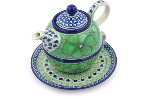 Polish Pottery 22 oz Tea Set for One Key Lime Dreams UNIKAT
