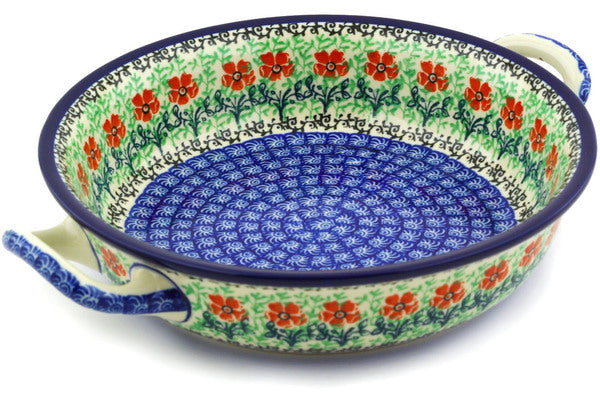 Polish Pottery Medium Round Baker with Handles Maraschino