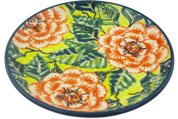 Polish Pottery Toast Plate Orange Peonies UNIKAT