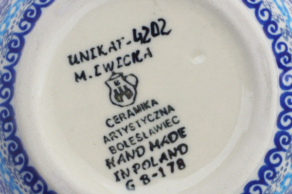 Polish Pottery 16 oz Bowl with Loop Handle Enchanted Spring UNIKAT