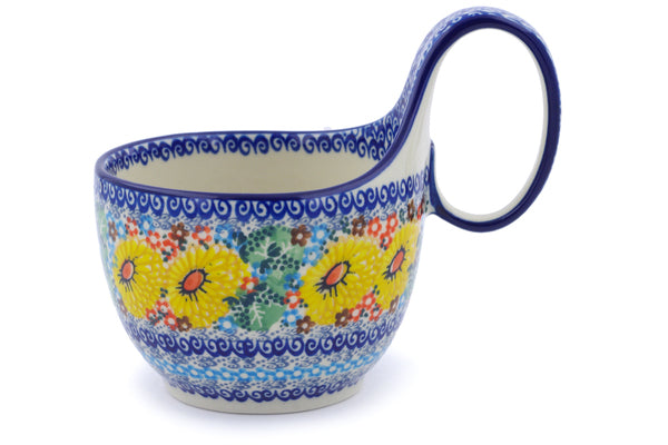 Polish Pottery 16 oz Bowl with Loop Handle Enchanted Spring UNIKAT
