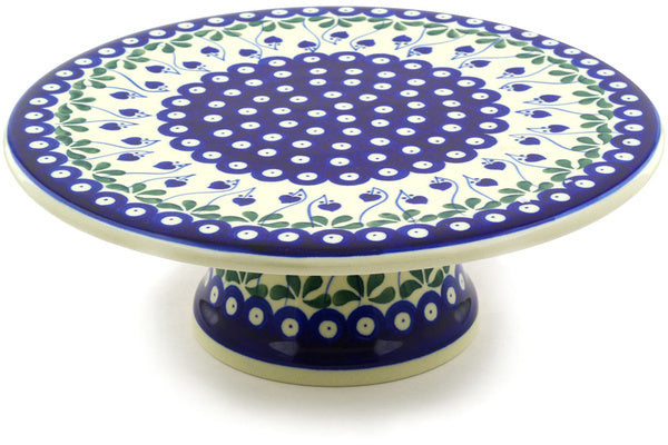 Polish Pottery 11" Cake Stand Bleeding Heart Peacock