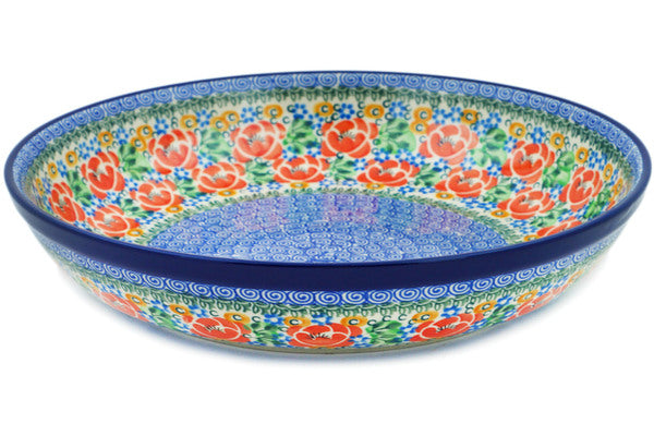 Polish Pottery 13" Bowl Red Poppy Burst UNIKAT