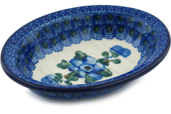 Polish Pottery 6" Soap Dish Blue Poppies