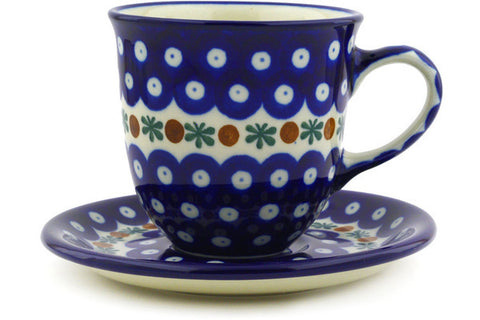 Polish Pottery 10 oz Cup with Saucer Mosquito