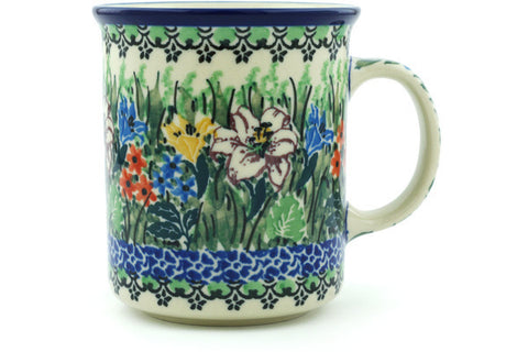 Polish Pottery 10 oz Mug White Lily Meadow UNIKAT