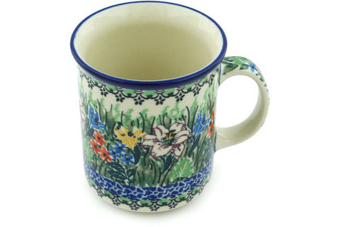 Polish Pottery 10 oz Mug White Lily Meadow UNIKAT