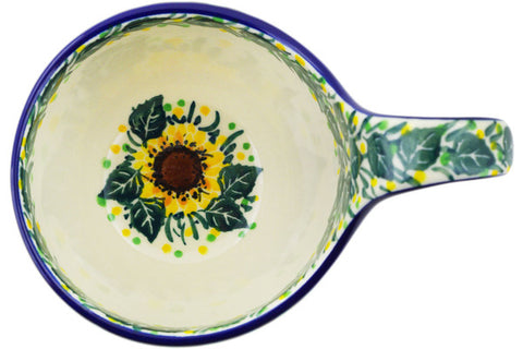Polish Pottery 16 oz Bowl with Loop Handle Summer Sunflower UNIKAT