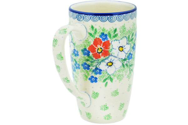 Polish Pottery Latte Mug Lovely Hibiscus UNIKAT