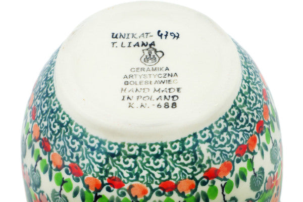 Polish Pottery 16 oz Bowl with Loop Handle Orange Pansies UNIKAT