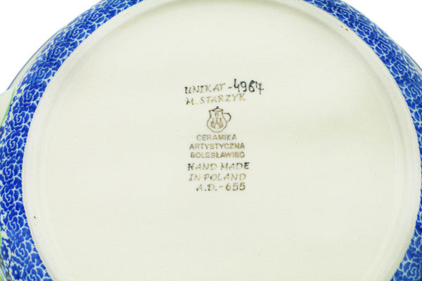 Polish Pottery Medium Round Baker with Handles Buquet Azul UNIKAT