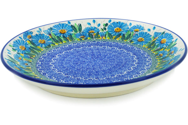 Polish Pottery 10½-inch Dinner Plate Blue Daisy UNIKAT