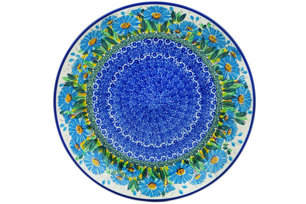 Polish Pottery 10½-inch Dinner Plate Blue Daisy UNIKAT