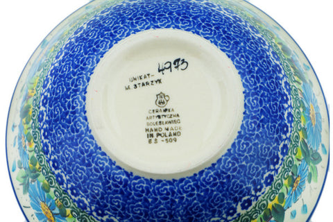 Polish Pottery Cereal Bowl Blue Daisy UNIKAT