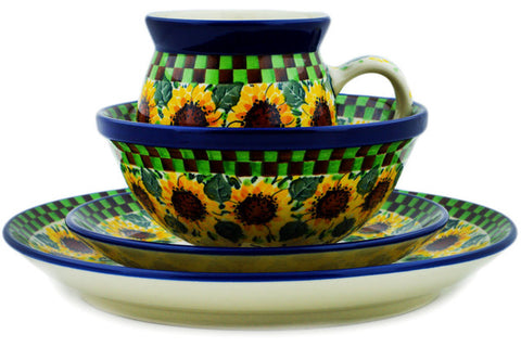 Polish Pottery 4-Piece Place Setting Summer Sunflower UNIKAT
