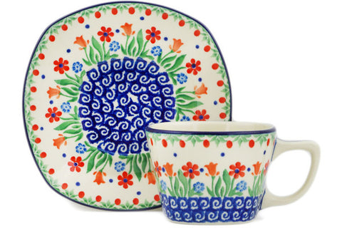 Polish Pottery 7 oz Cup with Saucer Babcia's Garden
